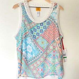 Ruby Rd Sleeveless Mulitcolor Print Top Sz L NWT